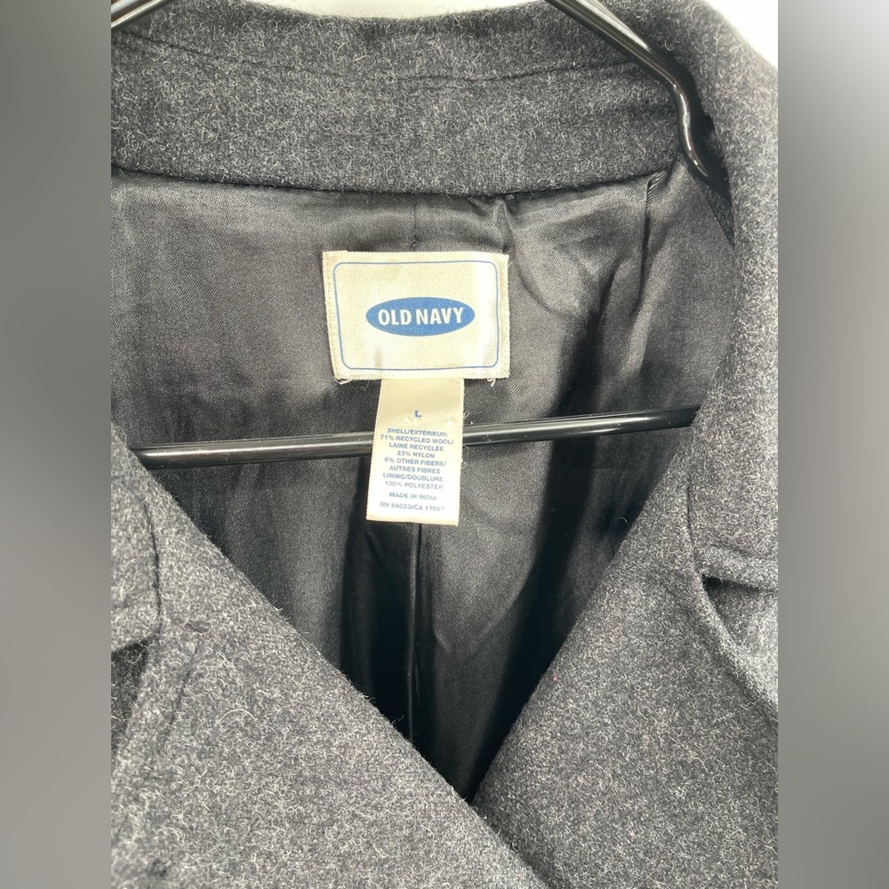 Old Navy Classic Charcoal Gray Peacoat Y2K Wool Warm Winter Womens Lapel Lg - Picture 4 of 10